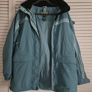 LL Bean Nylon Ski Jacket Womens Medium Teal/Light Blue Hooded